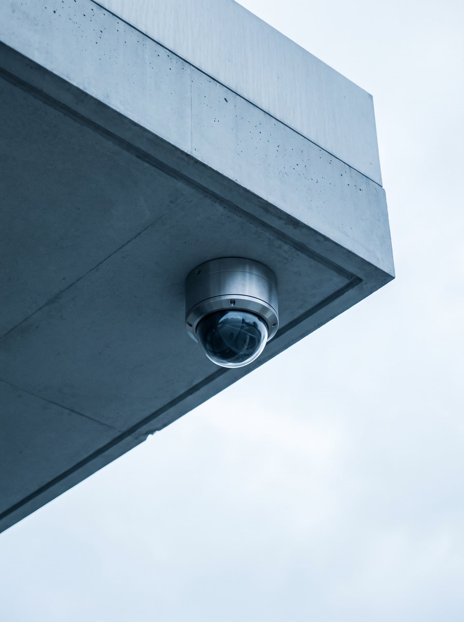 Dome security camera on an architectural soffit