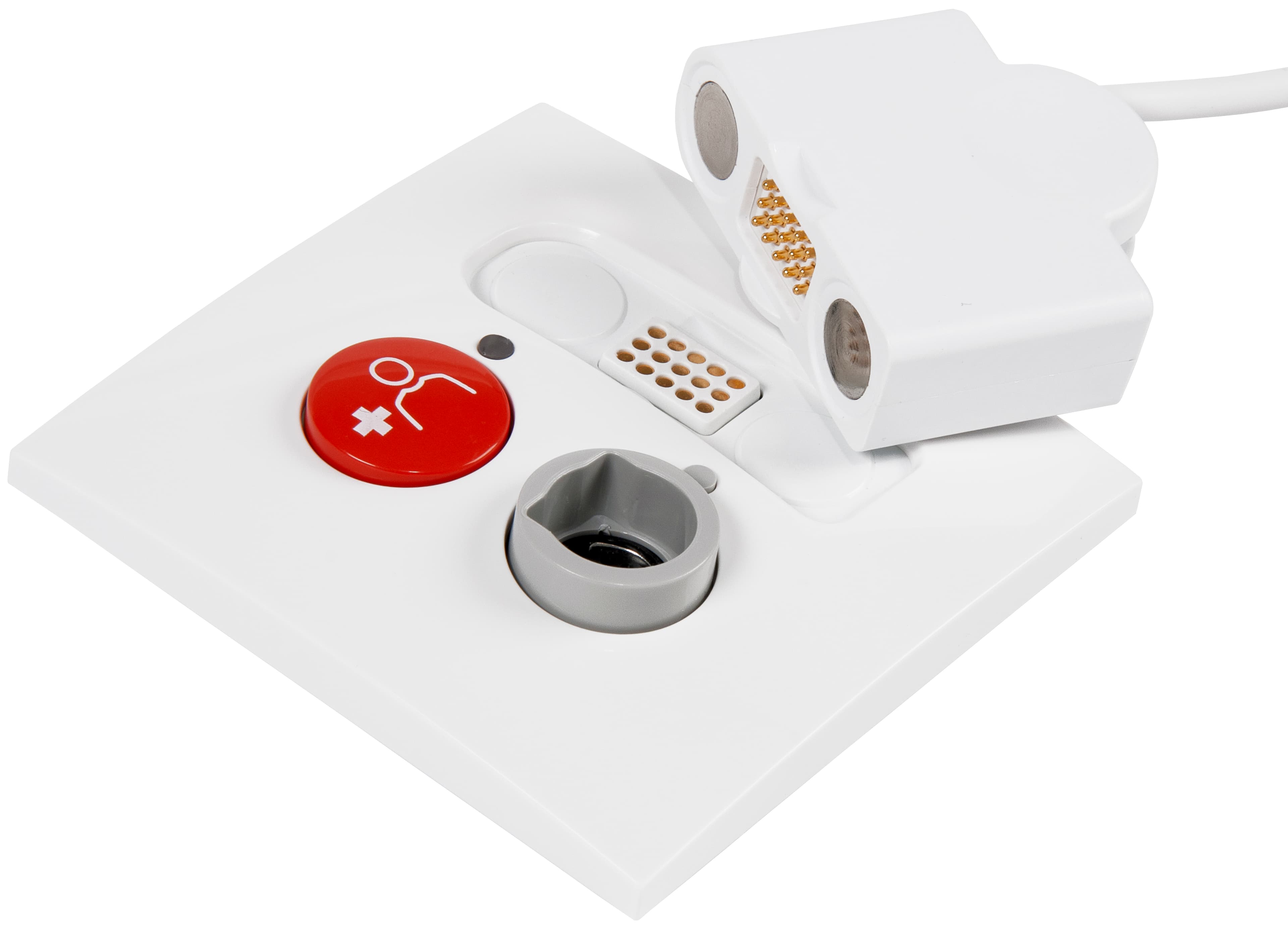 Close-up of the magnetic safe-release D-socket connector