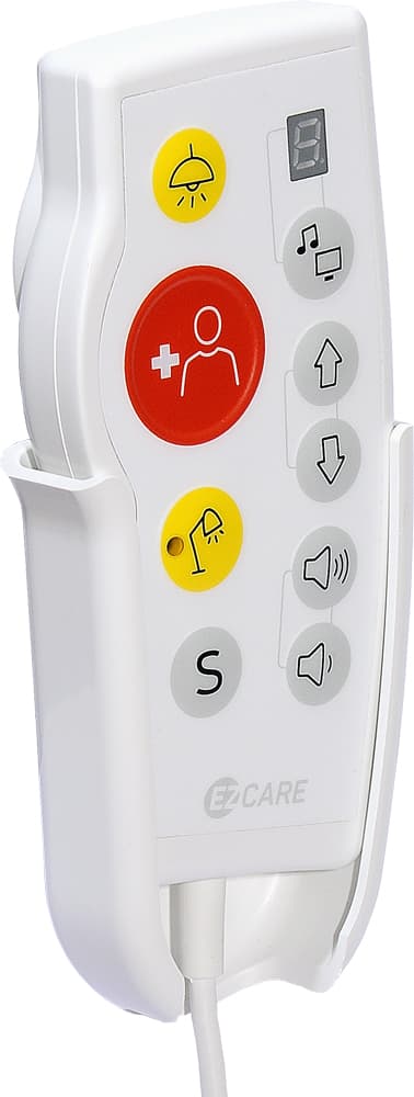 Patient handset seated in its wall bracket